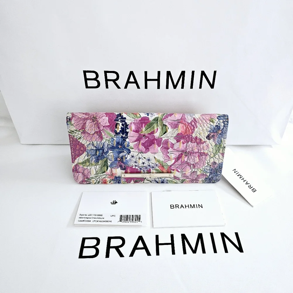 Brahmin Floral Leather Wallet in Pink, Blue, Green